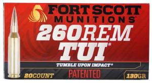 Fort Scott Munitions 260 130gr SCV2 Tumble Upon Impact (TUI) 260 Rem 130 gr Solid Copper Spun 20 Per Box/ 25 Case - 1111