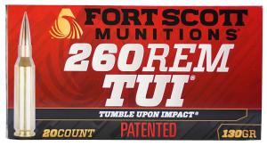Fort Scott Munitions 260 130gr SCV2 Tumble Upon Impact (TUI) 260 Rem 130 gr Solid Copper Spun 20 Per Box/ 25 Case - 1111 Fort Scott Munitions 260 130gr SCV2 Tumble Upon Impact (TUI) 260 Rem 130 gr Solid Copper Spun 20 Per Box/ 25 Case - 1111