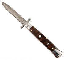 Steel River Knives Spartan 3.9" Italian Bayonet Damascus 5.1" Snakewood Buffalo Horn Handle Side Open - 1195 Steel River Knives Spartan 3.9" Italian Bayonet Damascus 5.1" Snakewood Buffalo Horn Handle Side Open - 1195