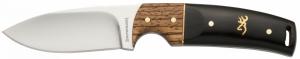Browning 3220271 Buckmark Hunter EDC 3.13" Fixed Drop Point, Plain Mirror Polished 8Cr14MoV SS Blade, Black/Zebra Finger Grooved - 173
