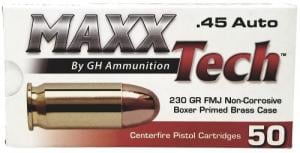 MaxxTech Brass Pistol 45 ACP 230 gr Full Metal Jacket 50 Per Box MaxxTech Brass Pistol 45 ACP 230 gr Full Metal Jacket 50 Per Box