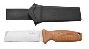 Camillus Swedge 4.30" Fixed Plain Silver 420 Steel Titanium Bonded Blade, Textured Tan ABS Handle, Includes Sheath - 19627