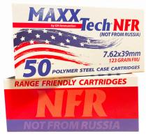 Maxxtech NFR Steel Case Rifle Ammunition 7.62x39mm 123gr FMJ Boxer Primed 50/ct - MTNFR762 Maxxtech NFR Steel Case Rifle Ammunition 7.62x39mm 123gr FMJ Boxer Primed 50/ct - MTNFR762