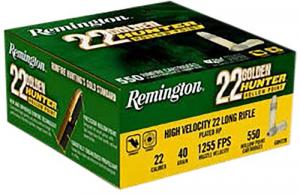 Remington Golden Hunter .22 LR 40 gr Plated Hollow Point 550 Per Box/ 12 Case - R21253 Remington Golden Hunter .22 LR 40 gr Plated Hollow Point 550 Per Box/ 12 Case - R21253
