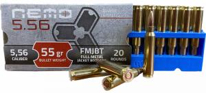 Nemo Arms 5.56mm 55 gr Full Metal Jacket Boat Tail 20 Per Box/ 50 Case - 556M193NA55PPU Nemo Arms 5.56mm 55 gr Full Metal Jacket Boat Tail 20 Per Box/ 50 Case - 556M193NA55PPU