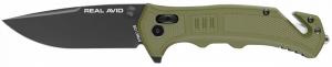 Real Avid AVRAV4 RAV-4 3.25" Folding Drop Point Plain Black Oxide 8Cr13MoV SS Blade, OD Green Textured GFN Handle - 633