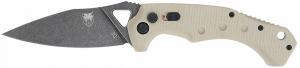 CobraTec Knives TANAFRYK Ryker 3.75" Folding Plain Black Stonewashed D2 Steel Blade, 5" Tan Textured G10 Handle - 1001