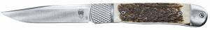 CobraTec Knives CTTHRSTG Trapper Hidden Release 3.12" OTF Drop Point Plain Satin D2 Steel Blade, 4.25" Stag Scales Handle - 1001