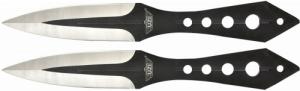 Uzi Accessories Throwing Knives Two Fixed Plain Black/Silver Stainless Steel Blade, Black Stainless Steel Handle - 734