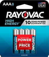 Rayovac AAA HIGH ENREGY Alkaline Batteries Silver/Blue 1.5 Volts 1,123 mAh (8) Single Pack - 8248T102