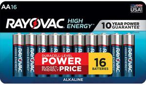 Rayovac 81516LT03 AA HIGH ENERGY Alkaline Batteries Silver/Blue 1.5 Volts 2,700 mAh (16) Single Pack - 111