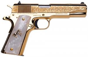 Cnc Firearms Colt 1911 El Ranchero 38 Super 7+1 5" Stainless Steel Barrel, 24K Gold Plated Serrated w/Engraved Scroll - CNCELRANCH