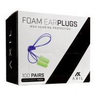 AXIL Foam Ear Plugs Green 100 Pair w/ Lanyard - AXFP100GP