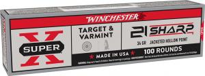 Winchester Super X 21 Sharp Ammo 34gr Jacketed Hollow Point 100rd box - X21JHP