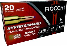 Fiocchi Hyperformance 243Win 80gr Barnes Tipped TSX 20 Per Box/10 Case - 243TTSX