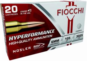 Fiocchi 6CMRD Hyperformance Match 6mmCreedmoor 105gr Nosler Reduced Drag Factor 20 Per Box/10 Case - 514