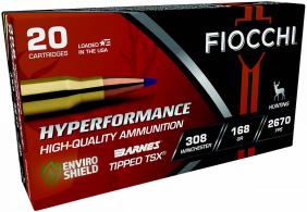 Fiocchi Hyperformance 308Win 168gr Barnes Tipped TSX 20 Per Box/10 Case - 308TTSX Fiocchi Hyperformance 308Win 168gr Barnes Tipped TSX 20 Per Box/10 Case - 308TTSX