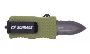 Schrade 1159306 Uproar Tactical Mini 1.90" Serrated Dagger Satin D2 Steel Blade OD Green Aluminum Handle - 1159306