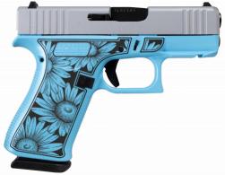 Glock G43X FR Miss Daisy Sub-Compact 9mm 10+1 3.41 Black Barrel Blue Cerakote Polymer Frame w/Black Daisy Laser Engraving Grip