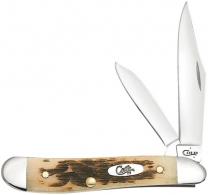 Case 00045 Peanut 2.10"/1.53" Folding Clip Point/Pen Plain Mirror Polished Tru-Sharp SS Blade, Peach Seed Jigged Amber Jigged Bo - 201
