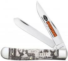 Case -Trapper Sportsman Folding Clip Point/Spey Plain Mirror Polished Tru-Sharp SS Blade/Deer Embellished Natural Bone Hand - 81220