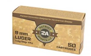 Patriot Sports LLC 9mm 115gr Full Metal Jacket 50 Per Box/20 Case - P9MM115F Patriot Sports LLC 9mm 115gr Full Metal Jacket 50 Per Box/20 Case - P9MM115F