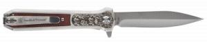 Smith & Wesson KT Unwavered Spring Assist Folding Knife 3-1/5" Dagger Blade Silver with Brown - 1205011