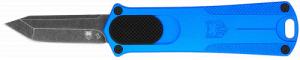 CobraTec Knives California 952 *CA Compliant 1.75" OTF Tanto Plain Black Stonewashed D2 Steel Blade, 3" Blue Anodi - CALI952BLUTNS