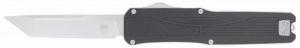 CobraTec Knives Legend EDC 3.13" OTF Plain Stonewashed VG-10 Stainless Steel Blade, 4.75" Black Textured Aluminum Handle - CTLGDBLKTNS