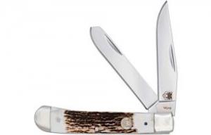 CobraTec Trapper Folding 2.88" Clip Point, 2.94" Spey Plain Polished VG-10 Stainless Steel Blades, 4.44" Stag Bone Scales - CTTDTRPSTAG