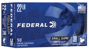 Federal Rimfire Ammo, 22LR, 38 Grain, Copper-Plated Round Nose, 50 Rounds - 712