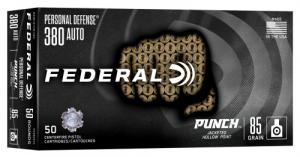 Federal Punch Handgun Ammo, .380 ACP, 85 Grain, Jacketed Hollow Point, 50 Rounds - PD380P1G