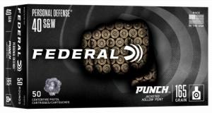 Federal Punch Handgun Ammo, .40 S&W, 165 Grain, Jacketed Hollow Point, 50 Rounds - PD40P1G Federal Punch Handgun Ammo, .40 S&W, 165 Grain, Jacketed Hollow Point, 50 Rounds - PD40P1G