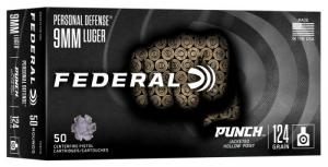 Federal Punch Handgun Ammo, 9mm, 124 Grain, Jacketed Hollow Point, 50 Rounds - PD9P1G Federal Punch Handgun Ammo, 9mm, 124 Grain, Jacketed Hollow Point, 50 Rounds - PD9P1G