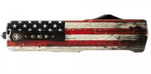 Templar Knife Premium Weighted Wood US Flag Slim 3" OTF Tanto Part Serrated Black Oxide Stonewashed Powder Coated D2 Steel Blade - MZWUS521 Templar Knife Premium Weighted Wood US Flag Slim 3" OTF Tanto Part Serrated Black Oxide Stonewashed Powder Coated D2 Steel Blade - MZWUS521