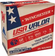Winchester Shotgun Ammo, USA Valor, 12 Gauge, 2.75", 1 1/8oz, #8, 25 Rounds - 12 Winchester Shotgun Ammo, USA Valor, 12 Gauge, 2.75", 1 1/8oz, #8, 25 Rounds - 12