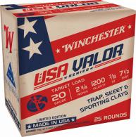 Winchester Shotgun Ammo, USA Valor, 20 Gauge, 2.75", 7/8oz, #7.5, 25 Rounds - 12 Winchester Shotgun Ammo, USA Valor, 20 Gauge, 2.75", 7/8oz, #7.5, 25 Rounds - 12