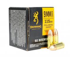 Browning Ammo 9mm 115gr Full Metal Jacket, 50rd Box - B191800093