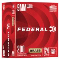 Federal Champion 9mm Brass Case, 124gr Full Metal Jacket, 200rd Box - C9124A200 Federal Champion 9mm Brass Case, 124gr Full Metal Jacket, 200rd Box - C9124A200