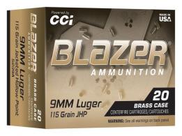 CCI 9MM 115GR BLAZER BRASS JHP 20RD - 5239A CCI 9MM 115GR BLAZER BRASS JHP 20RD - 5239A