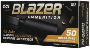 CCI Blazer Brass Clean Fire Suppressor .45 ACP 230gr Total Metal Jacket, 50rd Box - 5230S CCI Blazer Brass Clean Fire Suppressor .45 ACP 230gr Total Metal Jacket, 50rd Box - 5230S