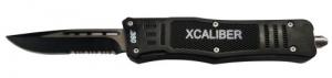 Xcaliber Knife Company 380 ACP Medium 3.25" OTF Part Serrated Black 440C SS Blade, 4.64" Steel Handle - 1317 Xcaliber Knife Company 380 ACP Medium 3.25" OTF Part Serrated Black 440C SS Blade, 4.64" Steel Handle - 1317