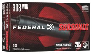 Federal Subsonic .308 Win 205gr Target Hollow Point 20rd Box - 308SUB1