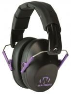 Walker's Pro Low Profile Muff Polymer 22 dB Folding Over the Head Black Ear Cups with Black Headband & Purple Accent