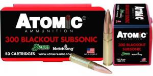 Atomic Rifle Subsonic 300 Blackout 220 gr Hollow Point Boat-Tail (HPBT) 50 Bx/ 10 Cs - 00465 Atomic Rifle Subsonic 300 Blackout 220 gr Hollow Point Boat-Tail (HPBT) 50 Bx/ 10 Cs - 00465