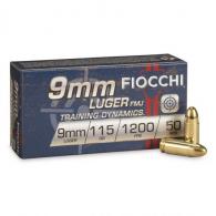 Fiocchi Pistol Shooting Dynamics Full Metal Jacket 9mm Ammo 115 gr 50 Round Box - 9AP