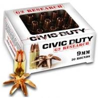 G2 Research CIVIC Civic Duty 9mm 100 GR Hollow Point 20rd box - CIVIC 9MM G2 Research CIVIC Civic Duty 9mm 100 GR Hollow Point 20rd box - CIVIC 9MM