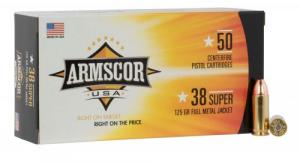 Armscor Pistol 38 Super 125 gr Full Metal Jacket (FMJ) 50 Bx/ 20 Cs - FAC38SUPER1N Armscor Pistol 38 Super 125 gr Full Metal Jacket (FMJ) 50 Bx/ 20 Cs - FAC38SUPER1N