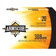 Armscor USA Boat Tail Hollow Point 308 Winchester Ammo 20 Round Box - AC3082N Armscor USA Boat Tail Hollow Point 308 Winchester Ammo 20 Round Box - AC3082N