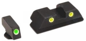 AmeriGlo GL121 Classic Tritium Sight Set for Glock Green Tritium White Outline Front Sight-Yellow Tritium White Outline Rear Sig - 383 AmeriGlo GL121 Classic Tritium Sight Set for Glock Green Tritium White Outline Front Sight-Yellow Tritium White Outline Rear Sig - 383